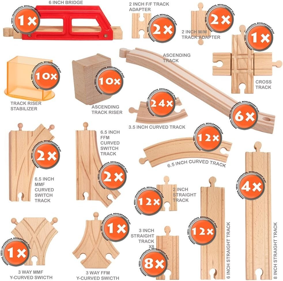 Creative 110-Piece Train Track Expansion Pack with Unique Stackable Stabilizers