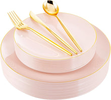 Load image into Gallery viewer, Stylish Pink Plastic Plates with Gold Embellishment - Ideal for Parties &amp; Events
