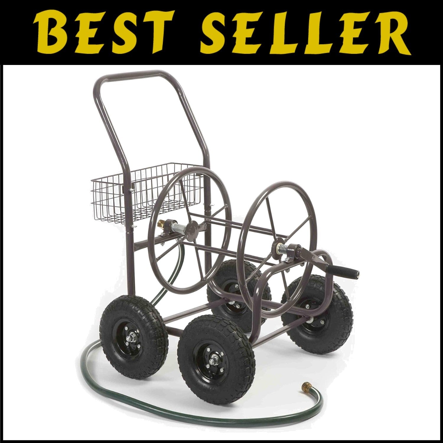 Durable 250' Capacity Water Hose Reel Cart on Four Wheels - Convenient & Stylish
