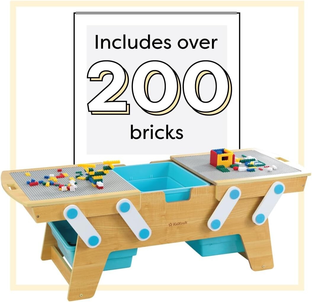 Durable Building Bricks Storage Table with Three Bins - Versatile Play Space