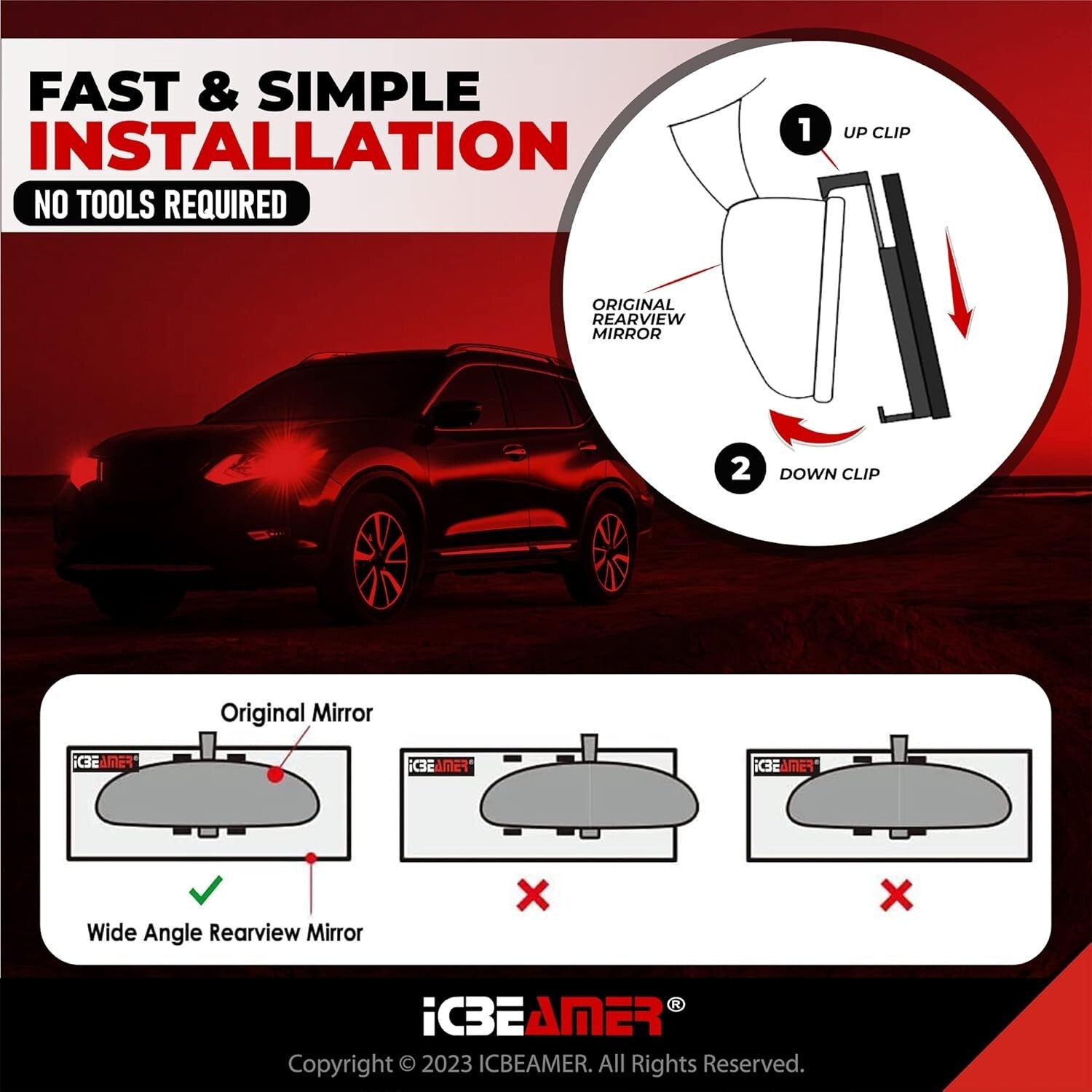 Durable 15.8" Clip-on Rearview Mirror for Cars and SUVs - Blind Spot Elimination