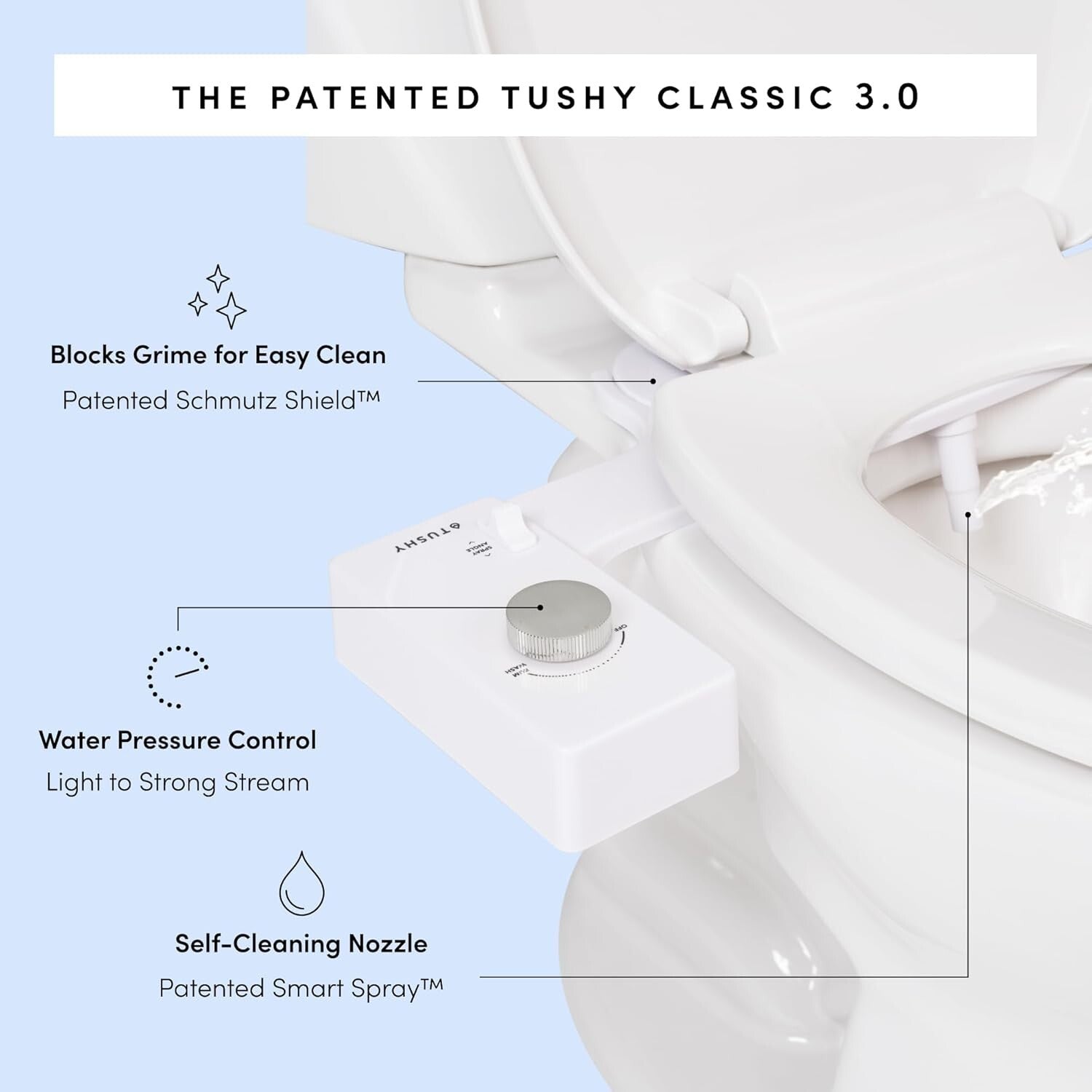 Classic 3.0 Non-Electric Bidet Seat Attachment with Adjustable Water Pressure