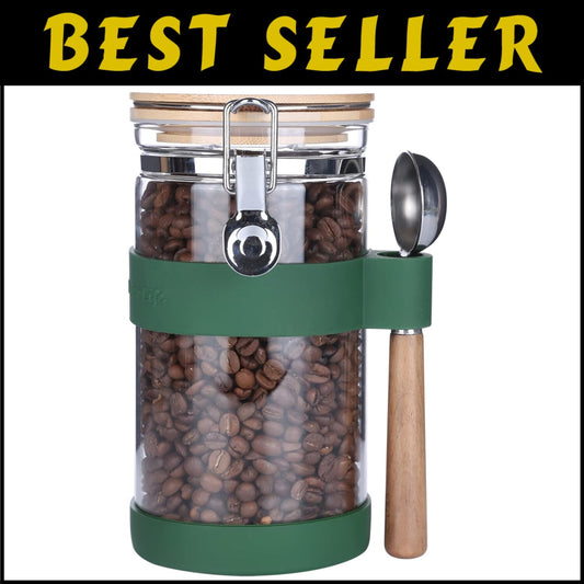 Elegant Airtight Coffee Storage Container with Scoop and Silicone Sleeve - 40oz