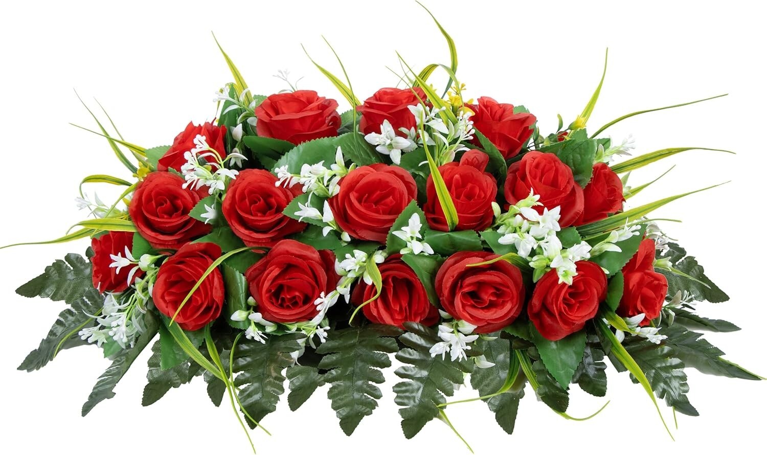 Elegant Red Silk Roses Cemetery Headstone Flower Saddle - All-Weather Decor