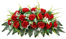 Load image into Gallery viewer, Elegant Red Silk Roses Cemetery Headstone Flower Saddle - All-Weather Decor