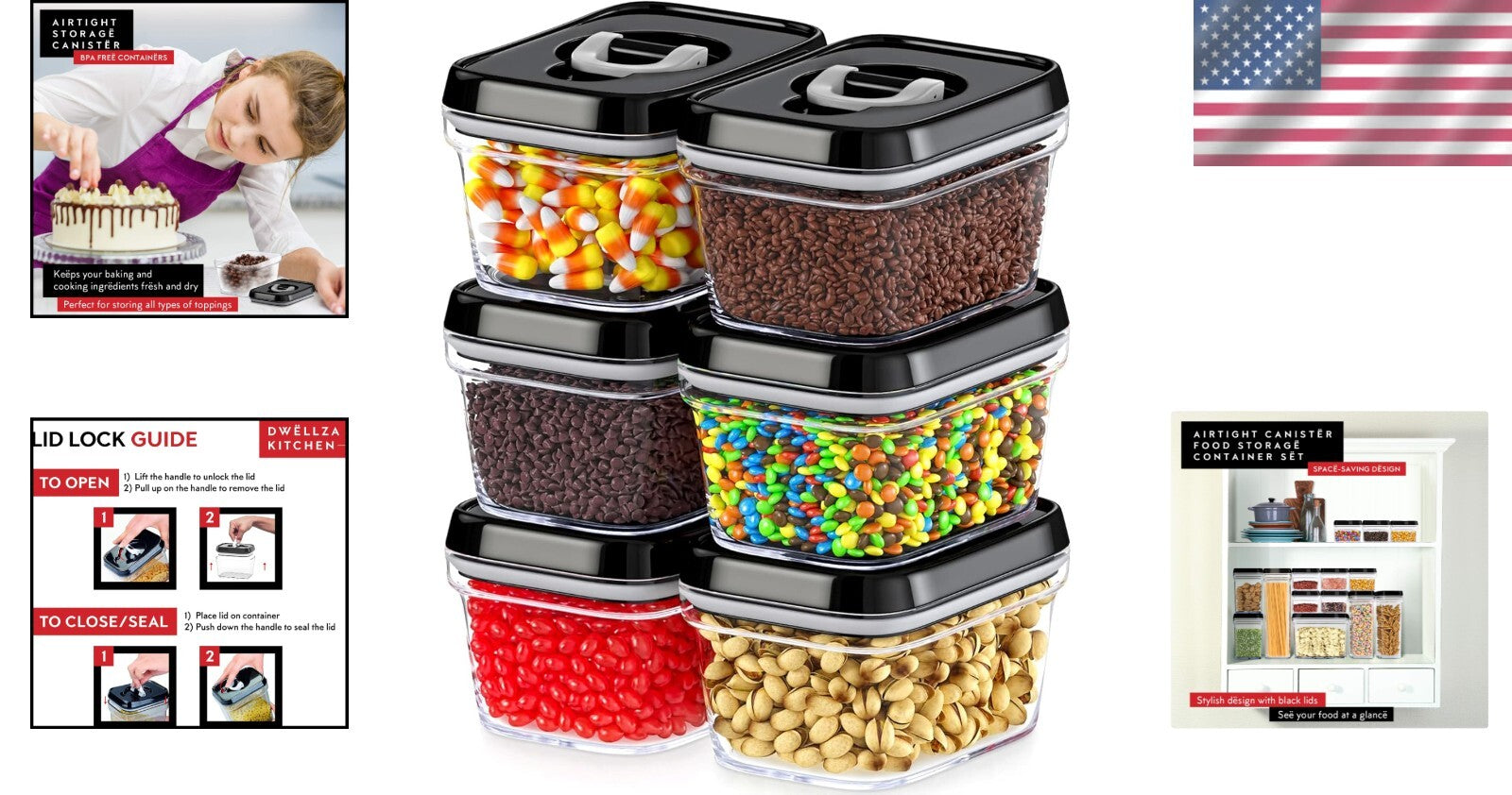 Elegant 6-Piece Airtight Storage Box Set - Clear Plastic for Pantry Organization