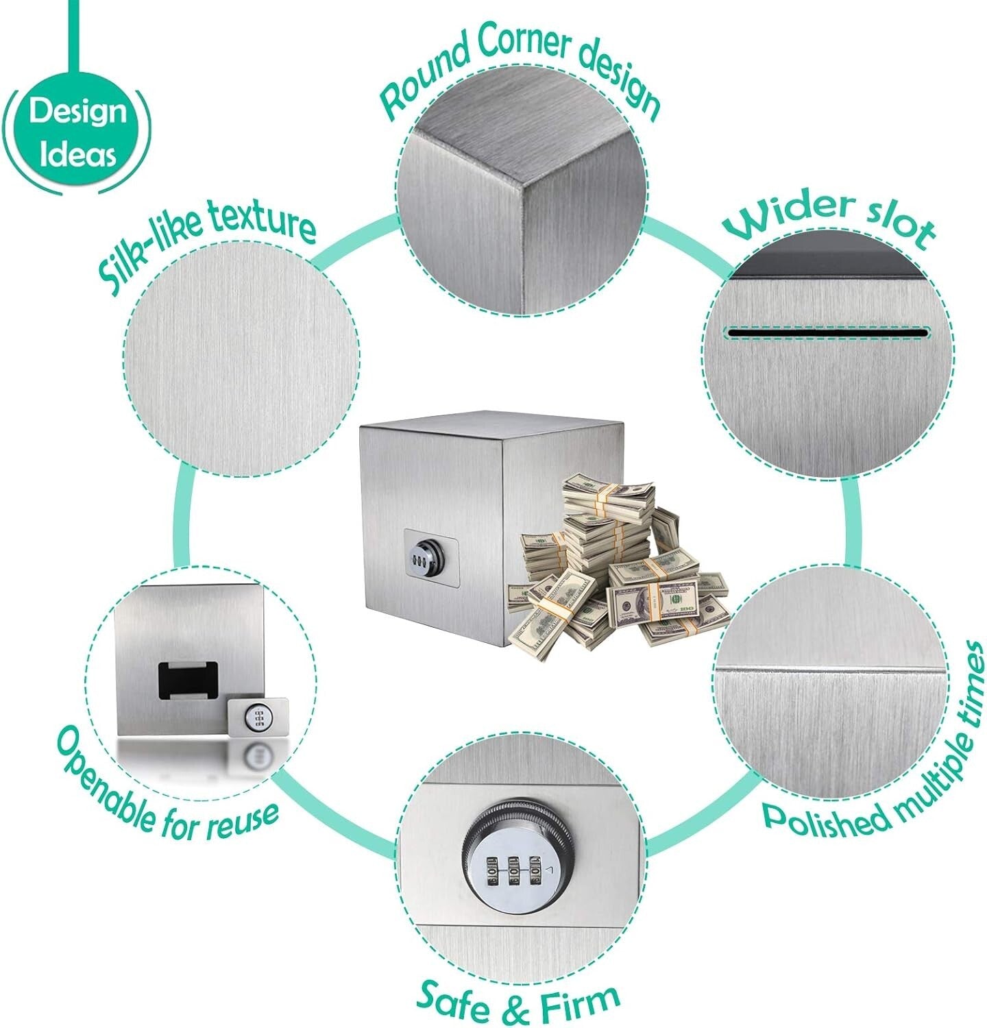 Customizable Stainless Steel Piggy Bank with Lock for Wedding & Vacation Goals