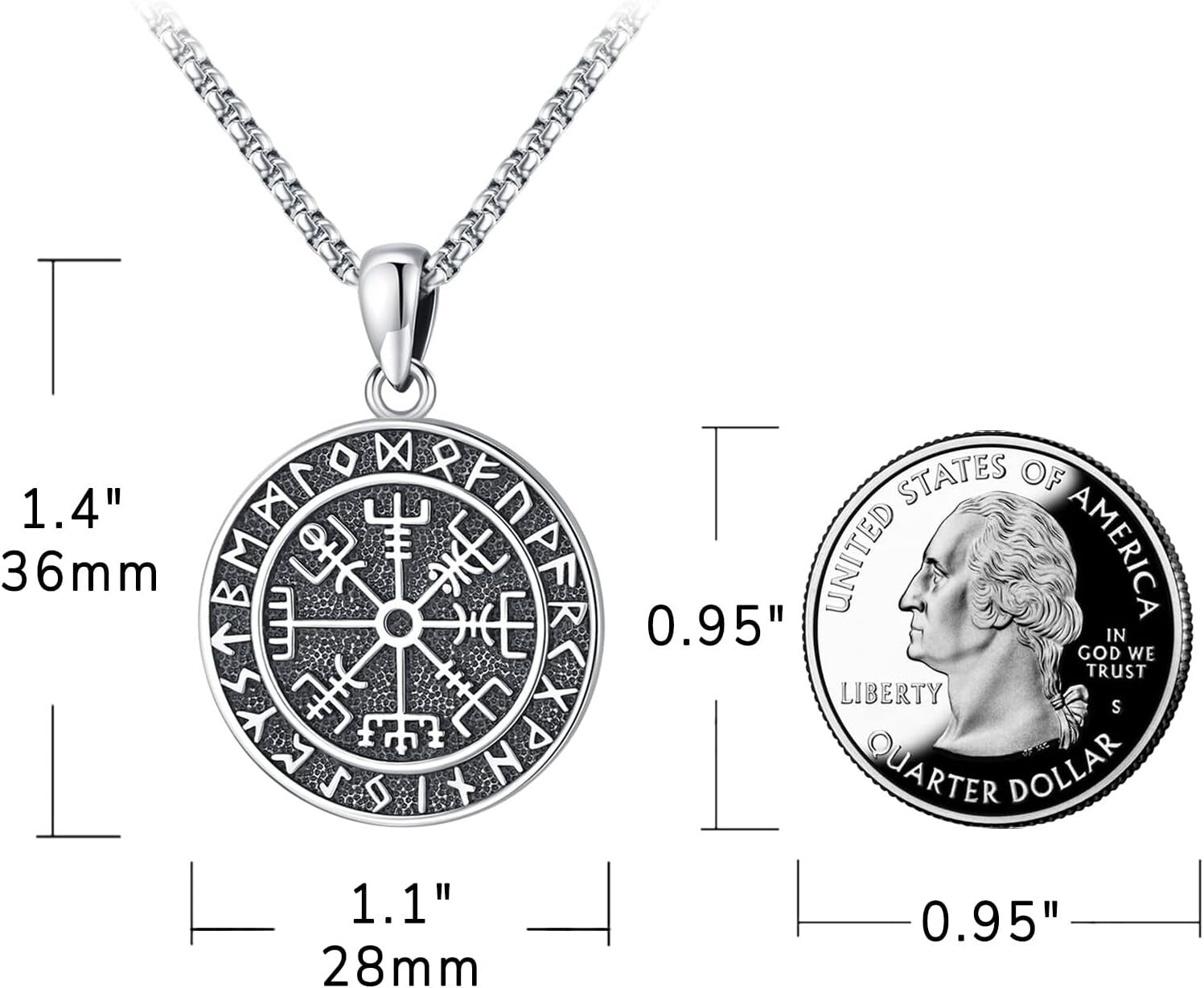 Vegvisir Viking Compass Amulet Necklace in Sterling Silver - Nordic Gift for All