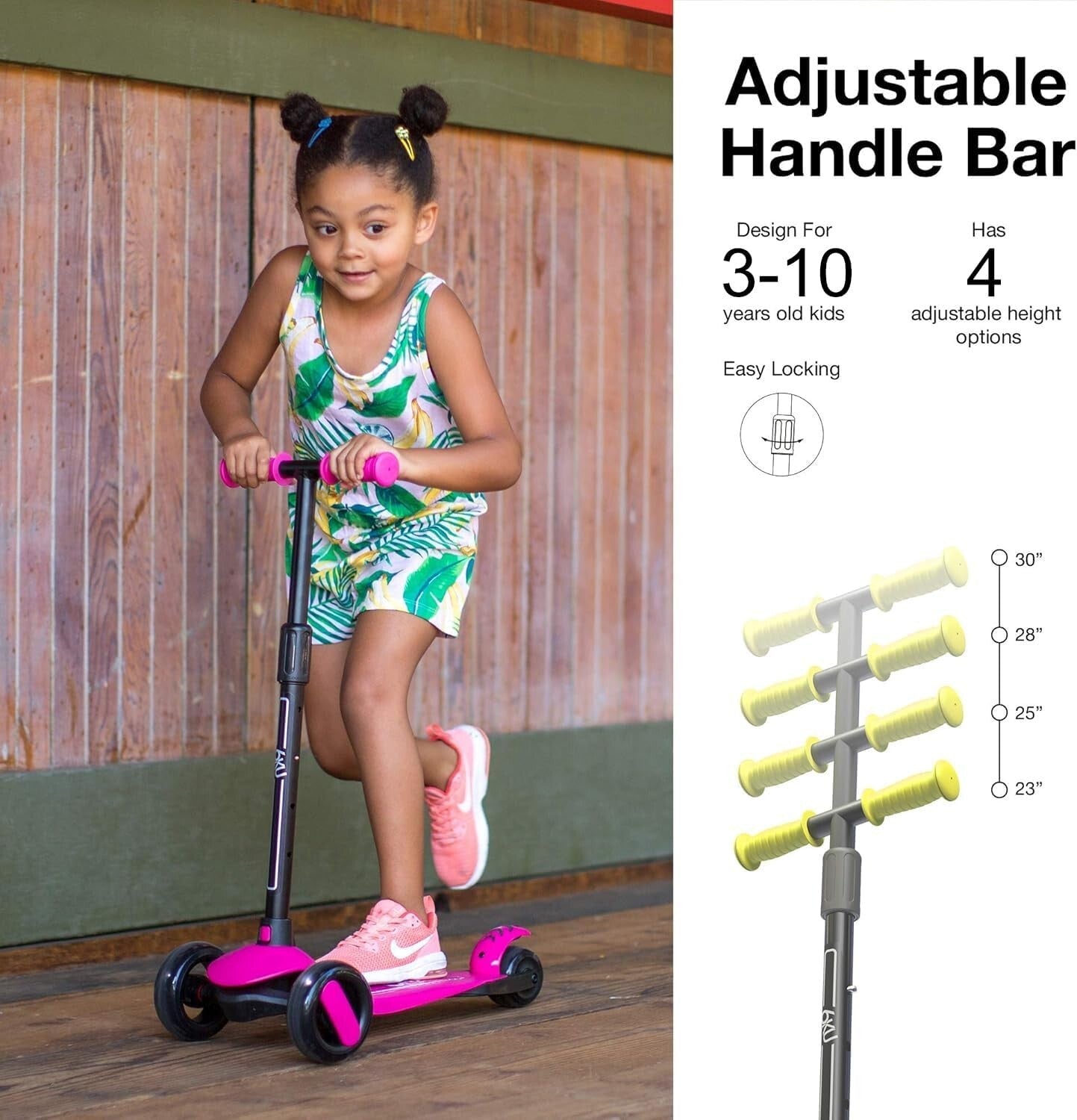 Durable Toddler Scooter with Adjustable Height & Cool Flashing Wheels - 110 lbs