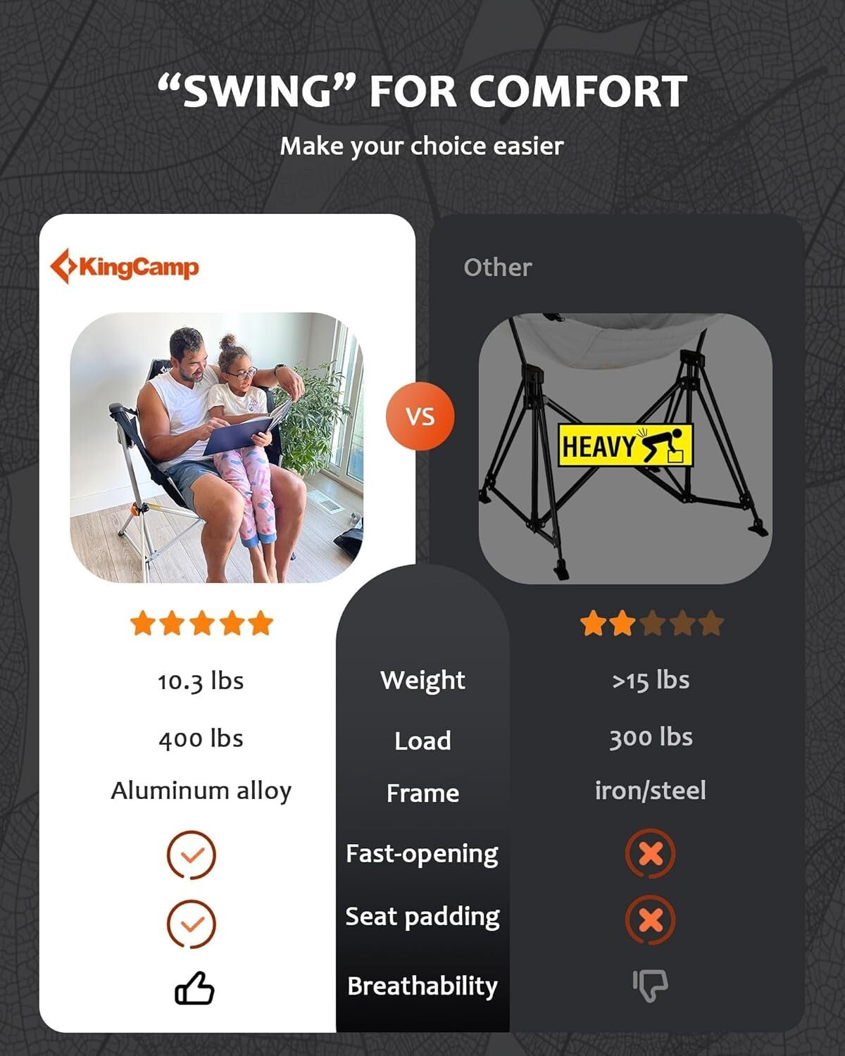 Aluminum Alloy Hammock Chair - Folding Rocker with Mesh Back for Camping Comfort