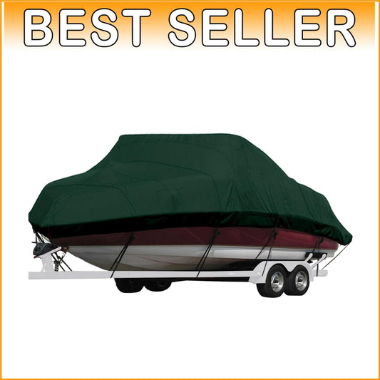 Forest Green Marine Cover for 20'-22' Bass & Runabout Boats - Secure Fit Design
