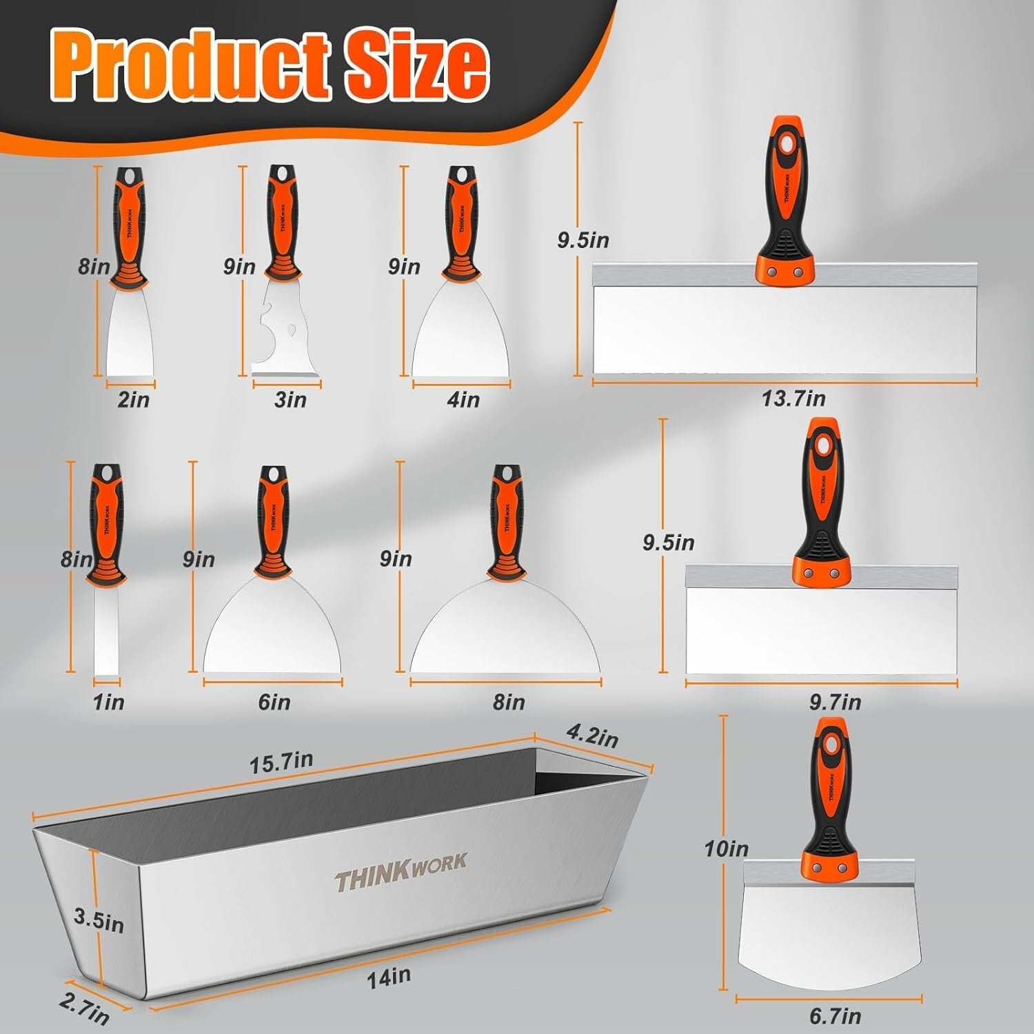 Premium Drywall Tool Kit: 10 Stainless Steel Knives, Mud Pan & Scoop Included