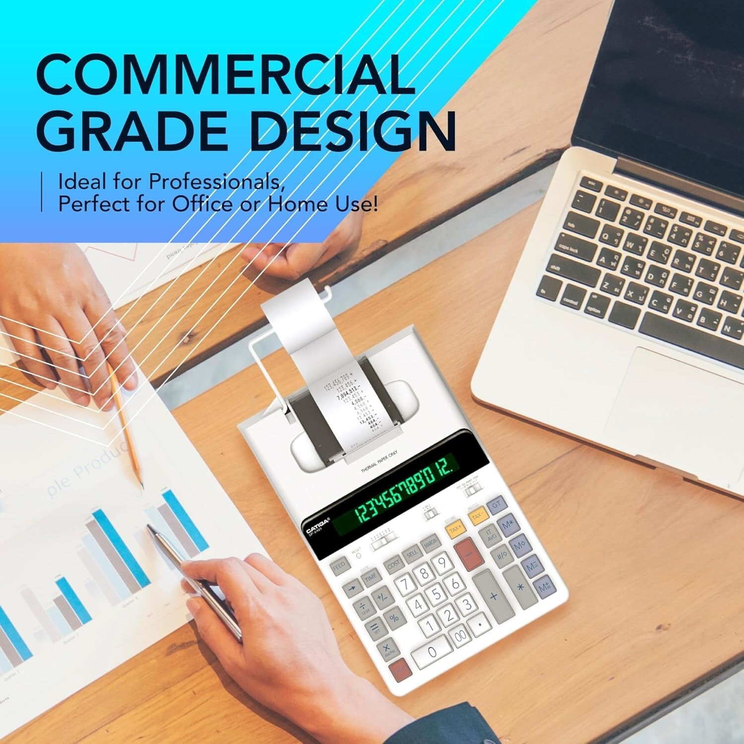 12-Digit Thermal Printing Calculator with Fast Tape Output & Fluorescent Display