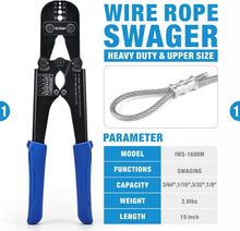 Load image into Gallery viewer, Professional Wire Rope Crimp Tool &amp; Cutting Kit for DIY Projects, Blue/Orange