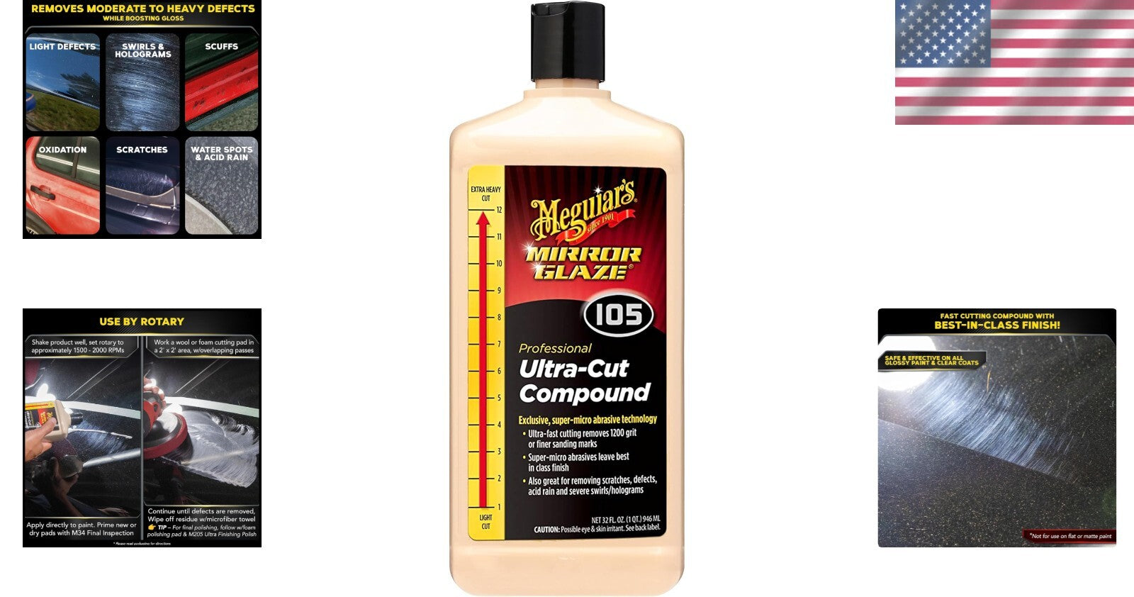 Mirror Finish Car Polish Kit - Meguiar's M105 Compound & Applicators Included