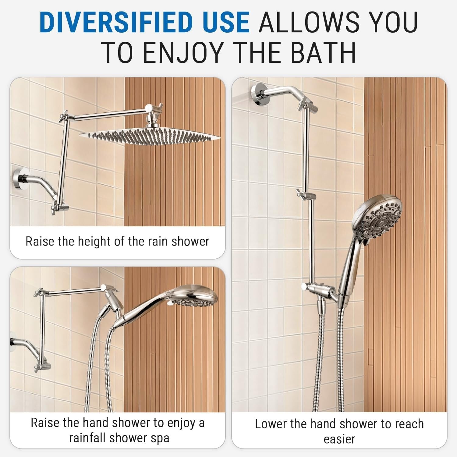 Easy Install 18 Inch Chrome Shower Head Extension - Solid Brass & Adjustable