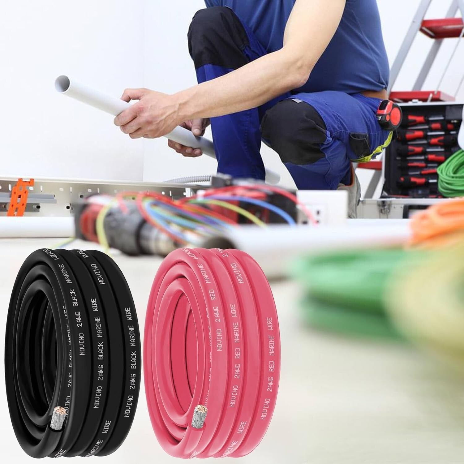 Heavy-Duty 2 AWG Marine Wire - 25FT Red & 25FT Black for Extreme Environments