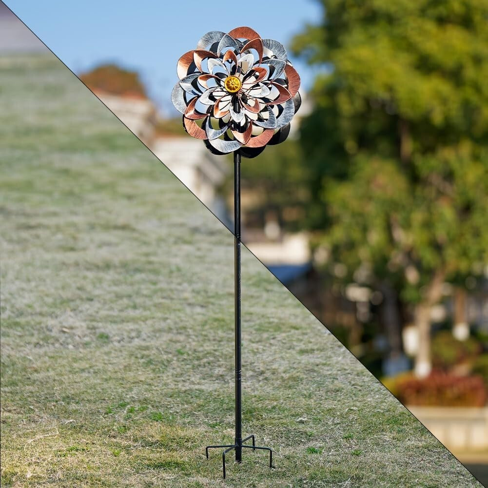 Elegant 360° Metal Wind Spinner Kinetic Garden Sculpture - Gray & Bronze 13 Inch
