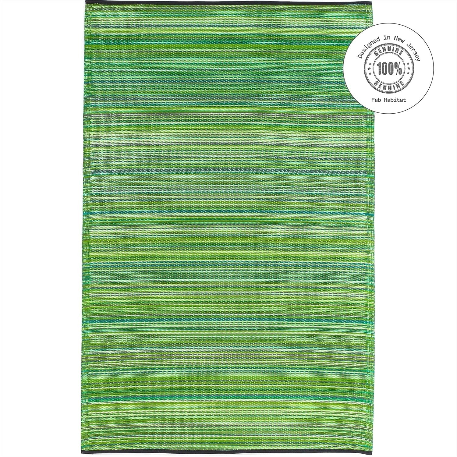 Eco-Friendly Cancun Green Outdoor Rug - Striped & Stain Resistant - 4x6 ft