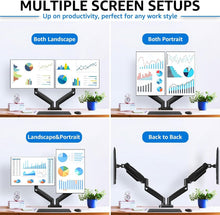 Load image into Gallery viewer, Height Adjustable Dual Monitor Arm with C-Clamp &amp; Grommet Base - Black, Max 32"