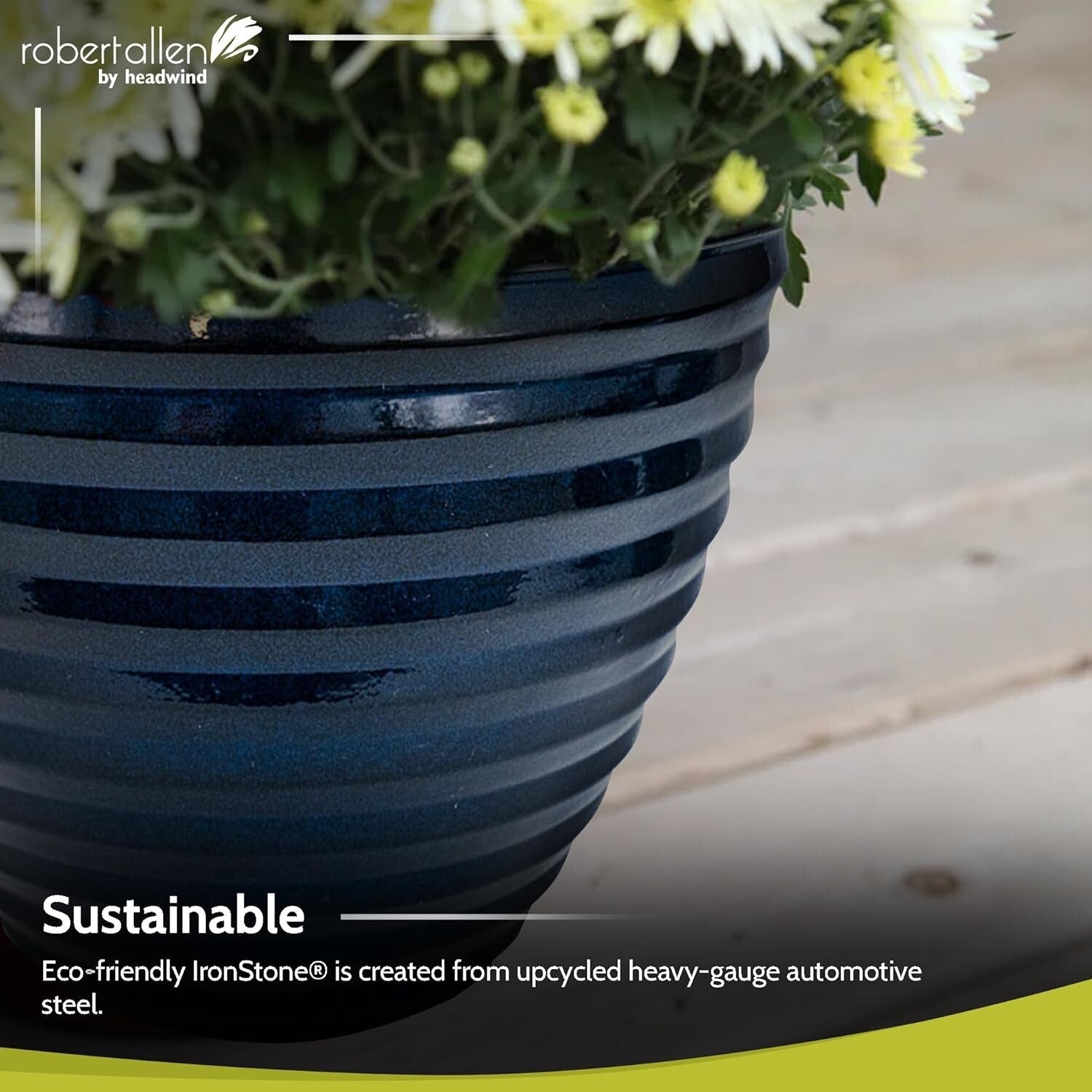 High-Gloss 12" Ironstone Midnight Sapphire Planters - Lightweight & Durable Set