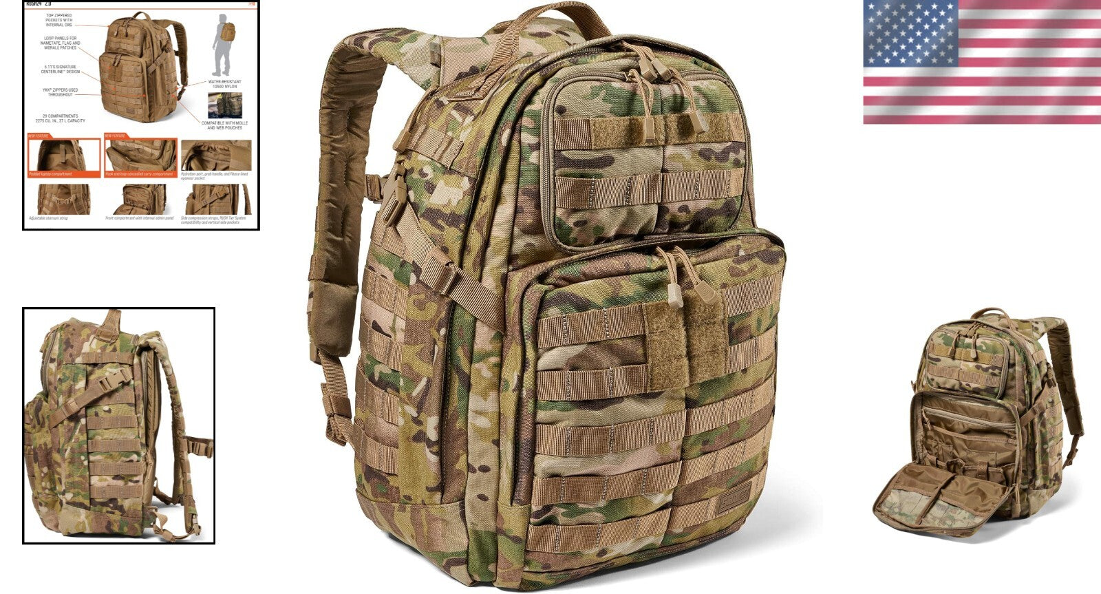 Water-Resistant Tactical Backpack - 37L Rush 24 2.0 for Outdoor Adventures