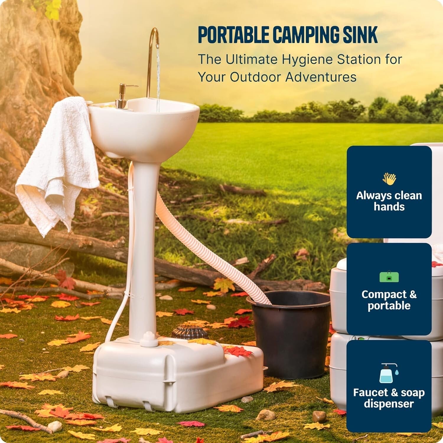 Portable Camping Sink with Soap Dispenser & Foot Pump – 17L Hygiene Station
