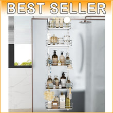 Load image into Gallery viewer, Sturdy Silver Over the Door Shower Caddy with Adjustable Height Shelf Design
