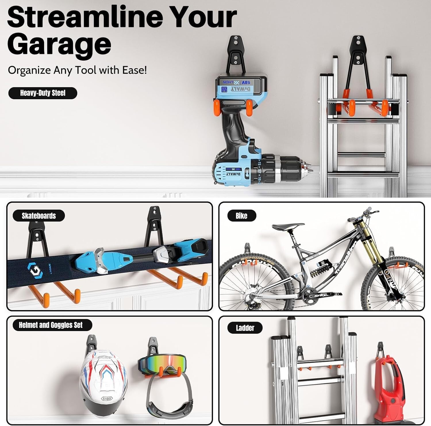 14-Pack Adjustable Garage Hooks for Maximum Tool Organization - Easy Install