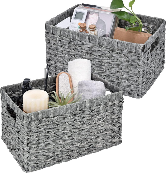 Elegant Gray Woven Baskets for Organizing - 13" Rectangular Design - 2-Pack