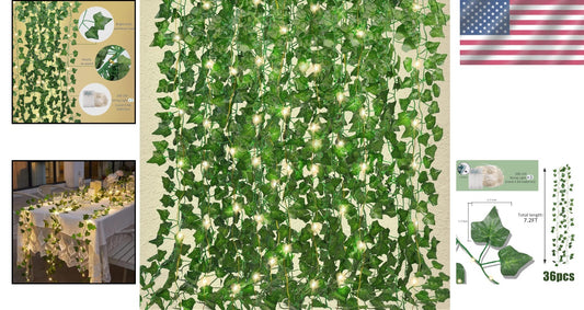 Enchanting Hanging Ivy Vines with LED Lights - 36 Pack for Indoor & Outdoor Use