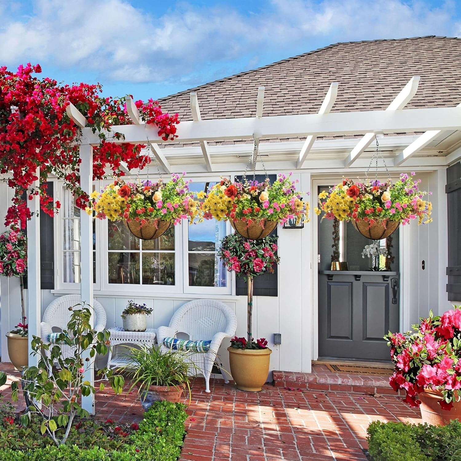 4-Pack 14" Rustic Hanging Baskets with Coco Liners for Vibrant Outdoor Plants