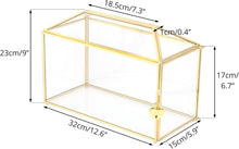 Load image into Gallery viewer, Handmade Vintage Gold and Glass Wedding Card Box with Heart Lock - 12.6" x 5.9"