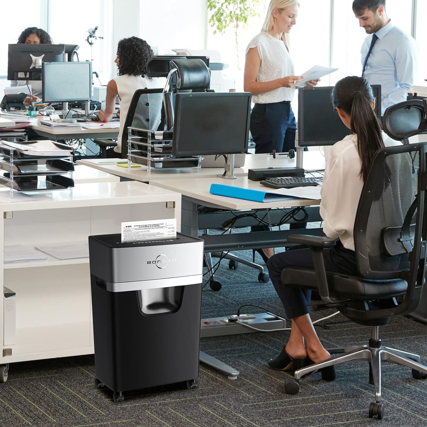 Quiet Office Paper Shredder with 5.3-Gallon Bin - Anti-Jam & Portable Design