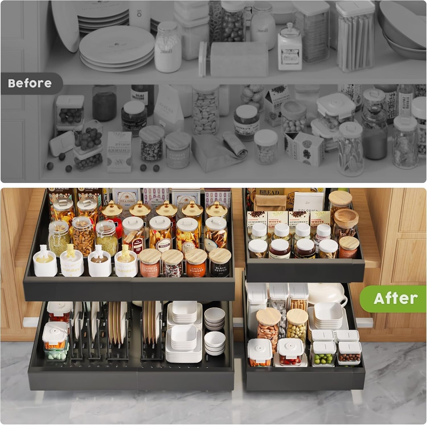 Hassle-Free Adhesive Pull-Out Cabinet Organizer - Adjustable & Expandable Design