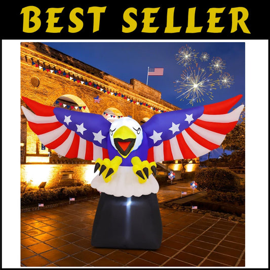 Fast-Inflating Bald Eagle Decoration for 4th of July - LED Lit & Easy to Store