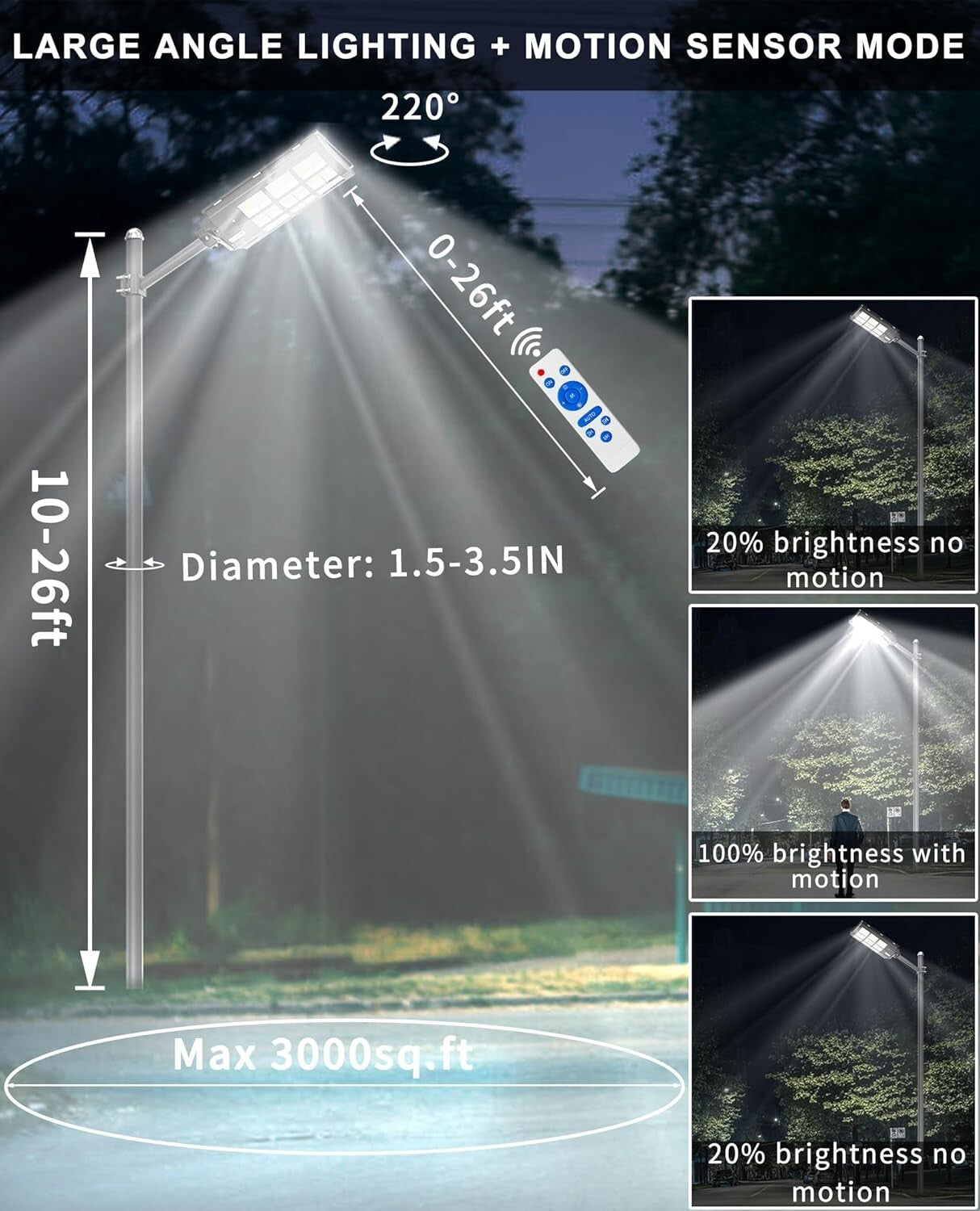 Energy Efficient Solar Security Lamp 360000 Lumen with Remote Control - 2-Pack