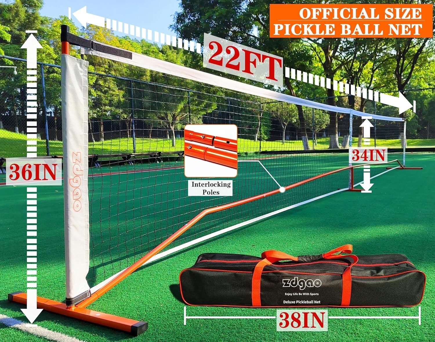 Complete 22FT Regulation Pickleball Set with Paddles & Carry Bag for Outdoor Fun