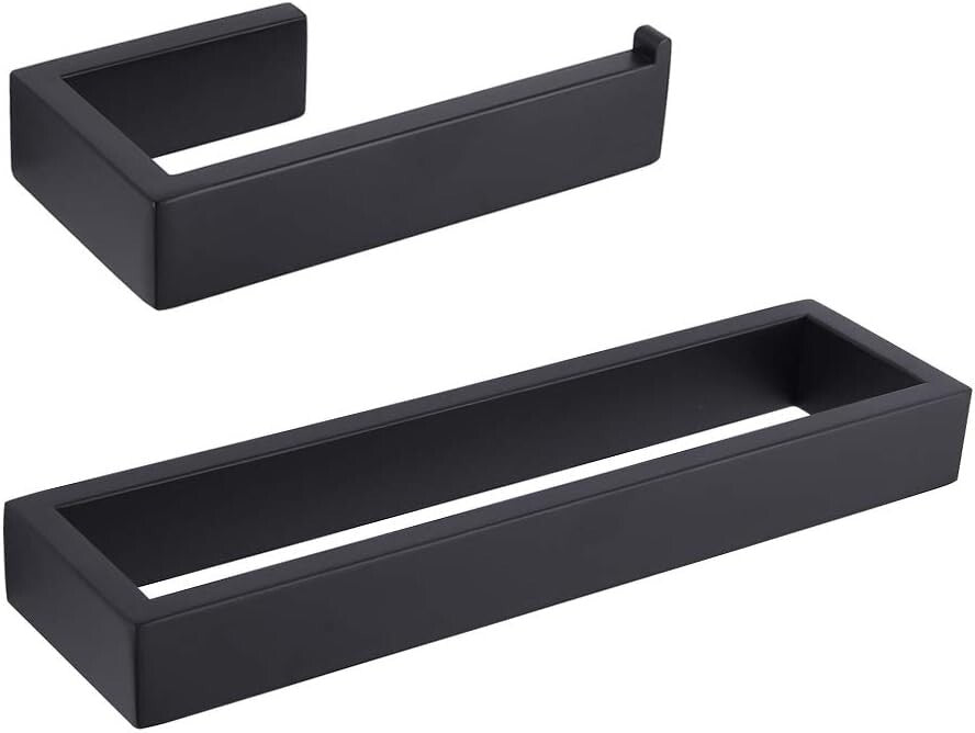 Contemporary Stainless Steel Bathroom Set with Matte Black Towel Ring & Holder