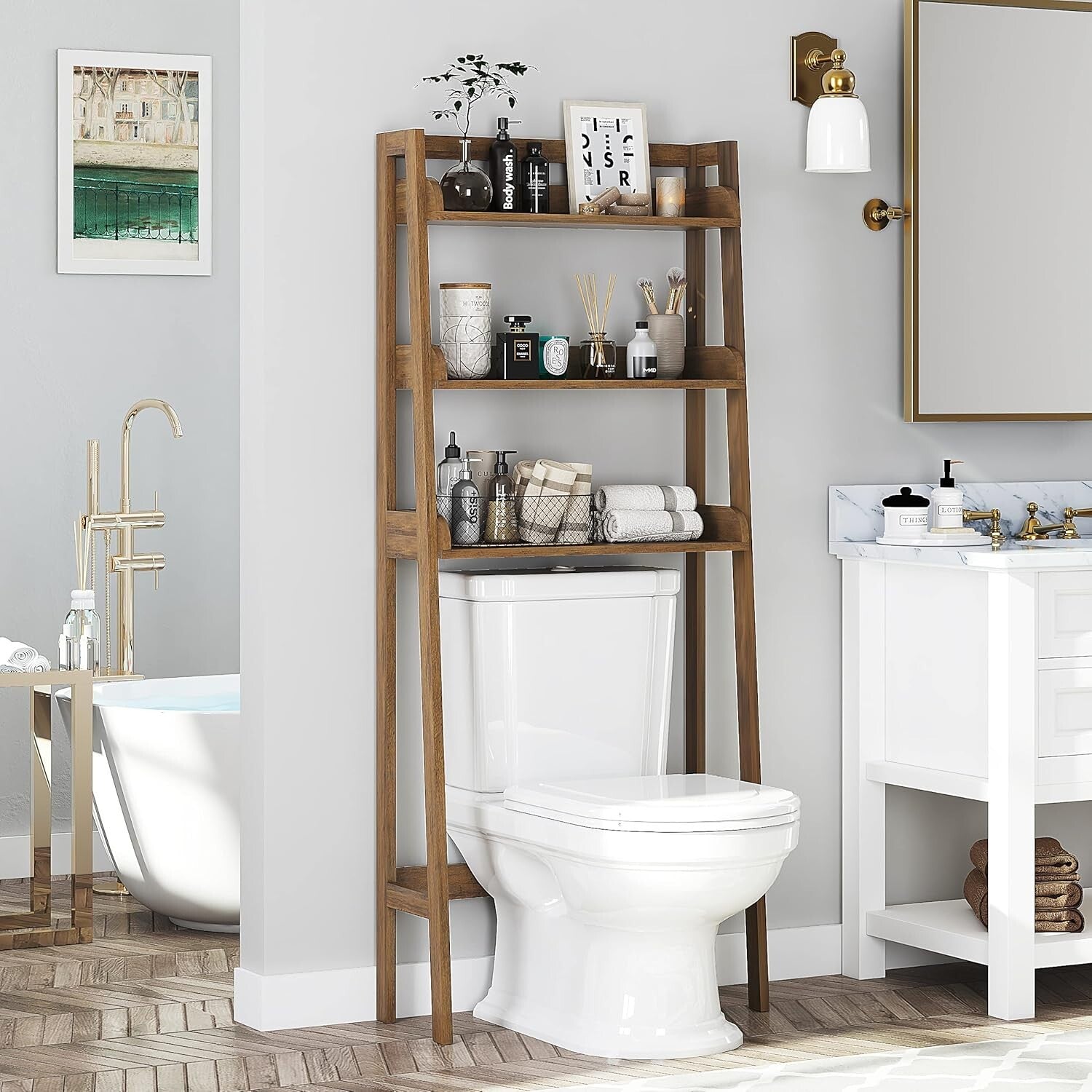 Durable 3-Tier Over Toilet Shelf - Engineered Wood Bathroom Storage Solution