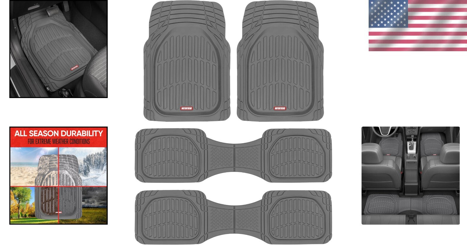 Trim-To-Fit Gray Rubber Mats - Deep Dish Design for Complete Floor Coverage