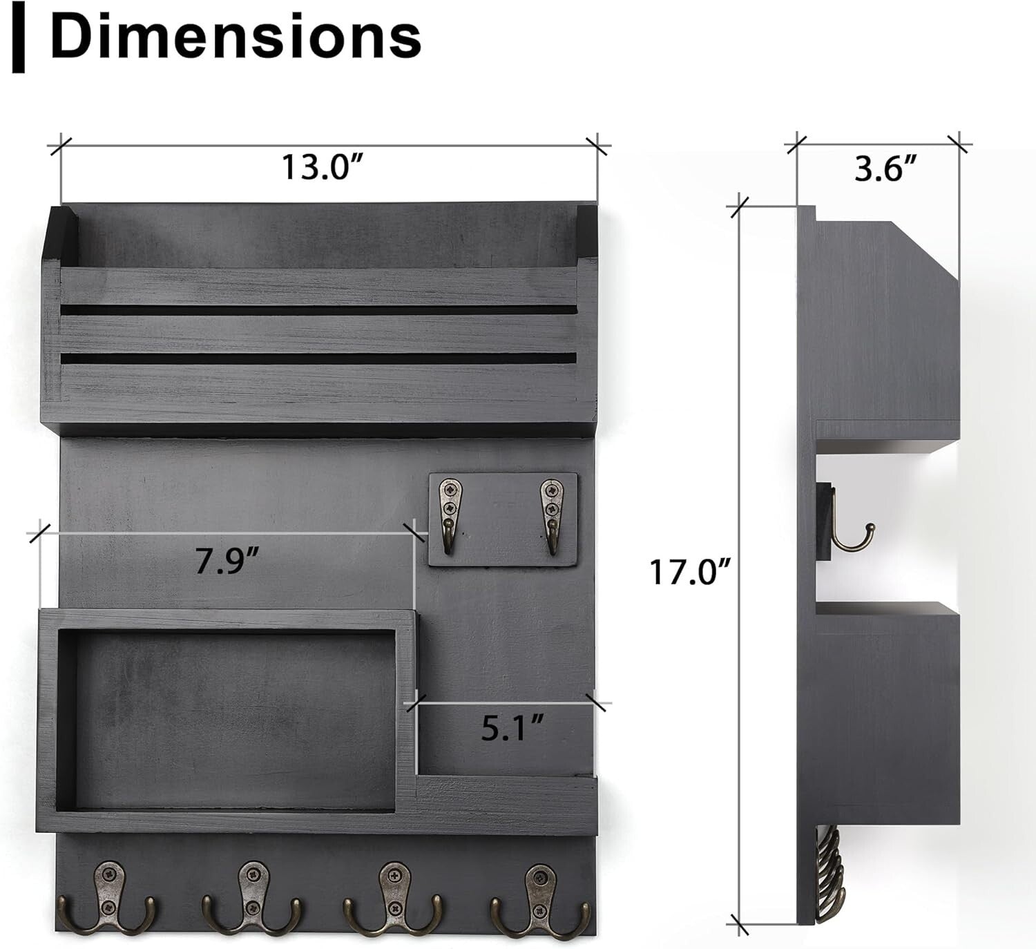 Versatile Wall-Mounted Key and Mail Organizer with Double Hooks - Rustic Charm