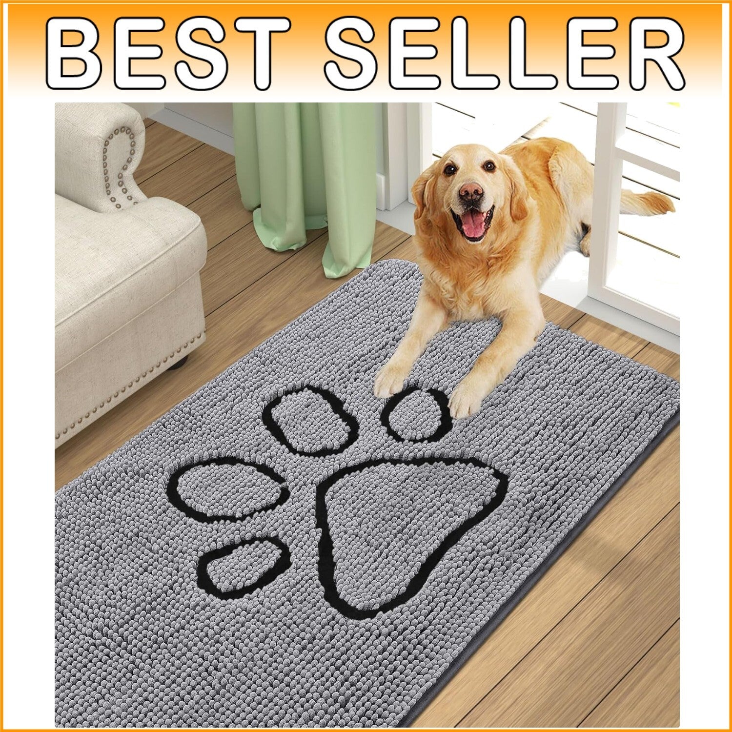 Machine Washable Chenille Dog Door Mat - 70''L x 24''W for Mud-Free Spaces