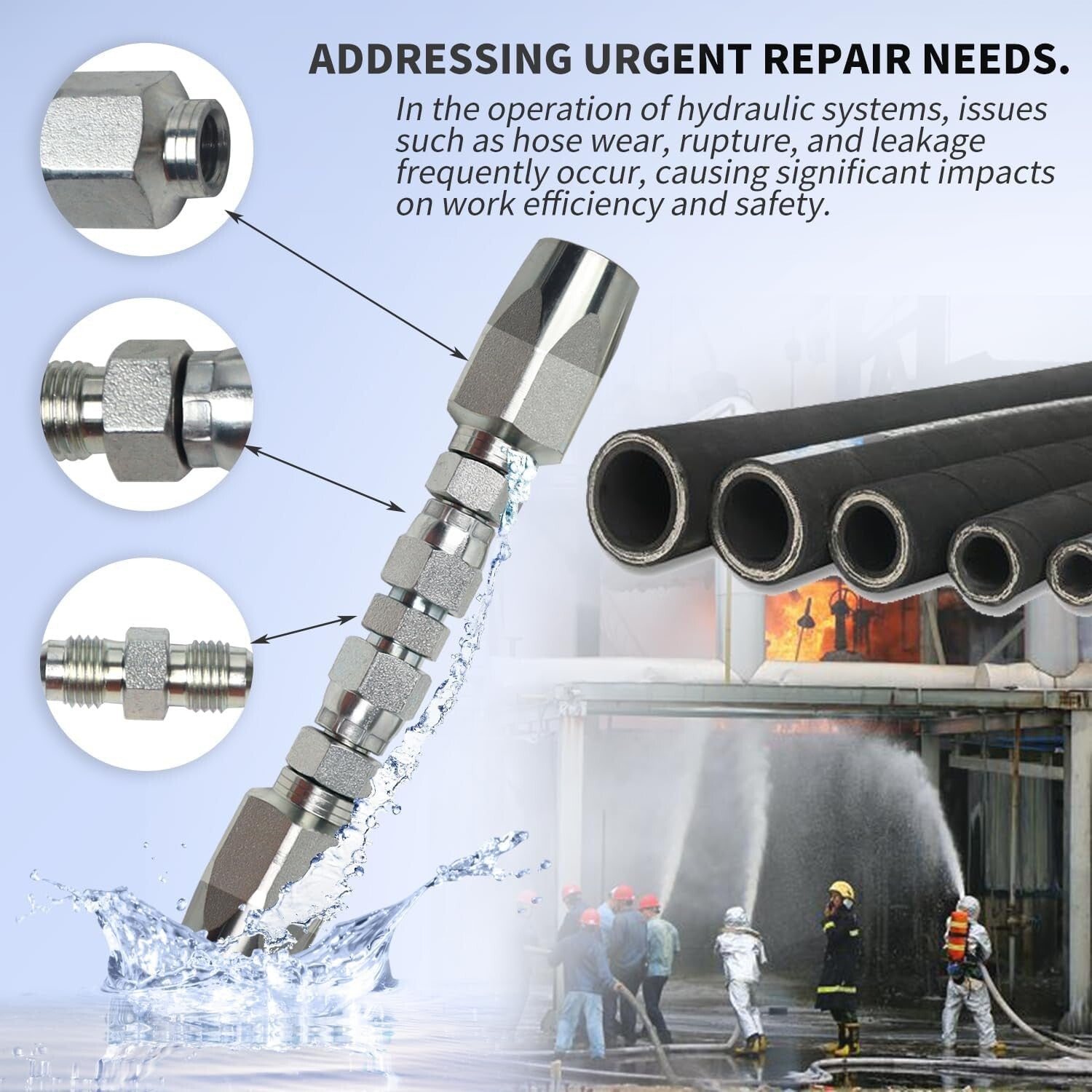 Corrosion-Resistant Hydraulic Hose Repair Set (1/4", 3/8", 1/2") for 4000 PSI