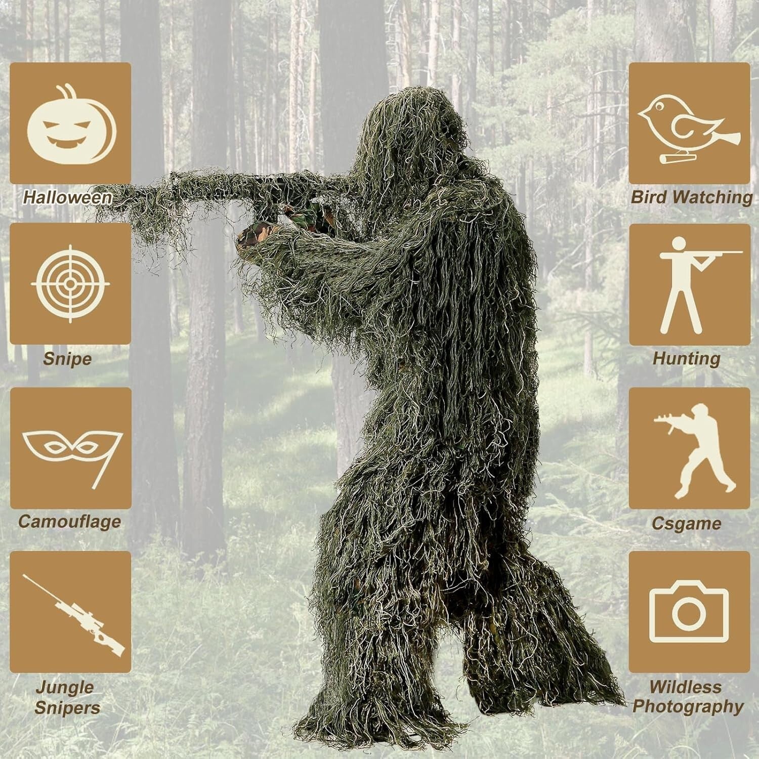 3D Camouflage Ghillie Suit - All-in-One Hunting Outfit with Carry Bag