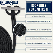Load image into Gallery viewer, Soft Touch Nylon Dock Lines - 30 ft x 3/4 Inch, Ideal for Gentle Secure Docking