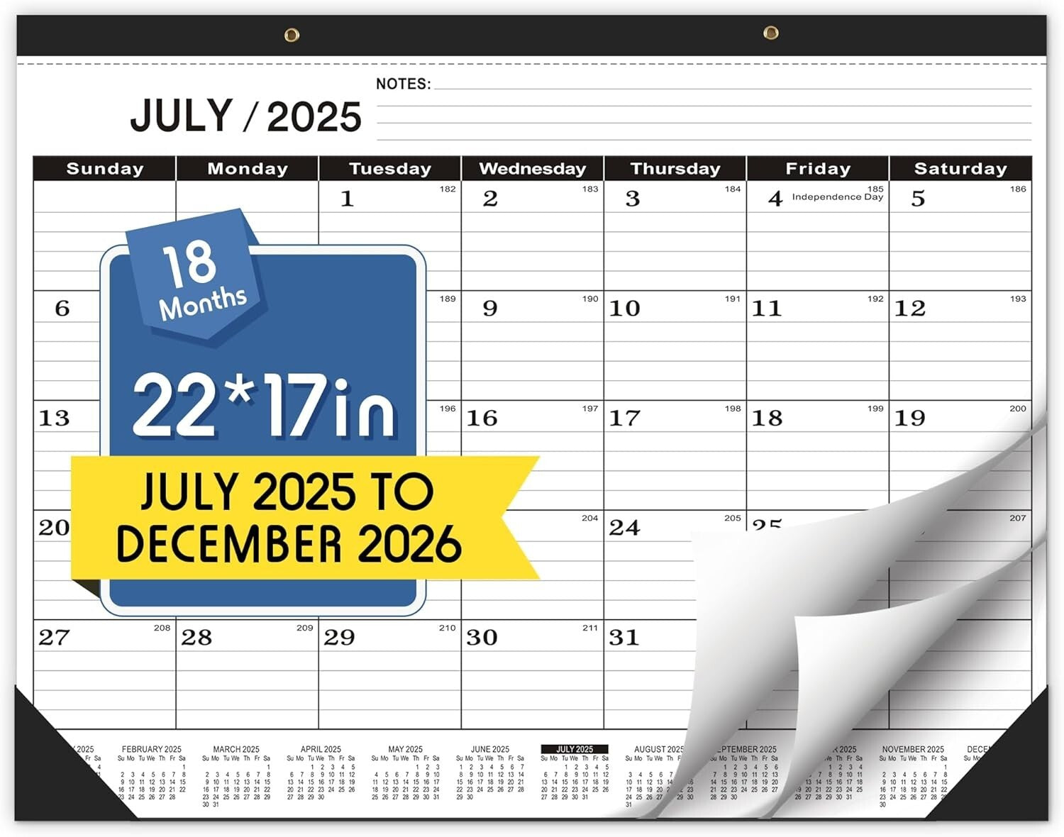 Extra Large 22x7 Classroom & Office Calendar 2025-2026 - Notes and Holidays