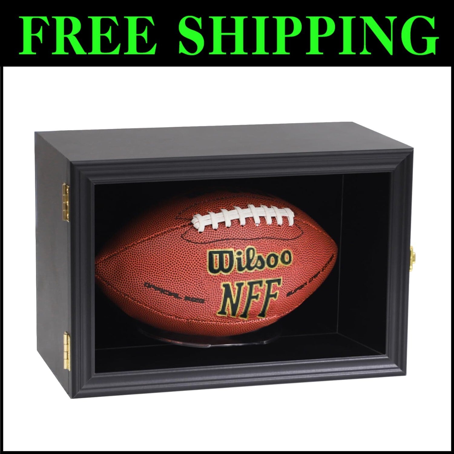 Elegant Wall-Mount Football Display Case with UV Protection - Black Wooden Box