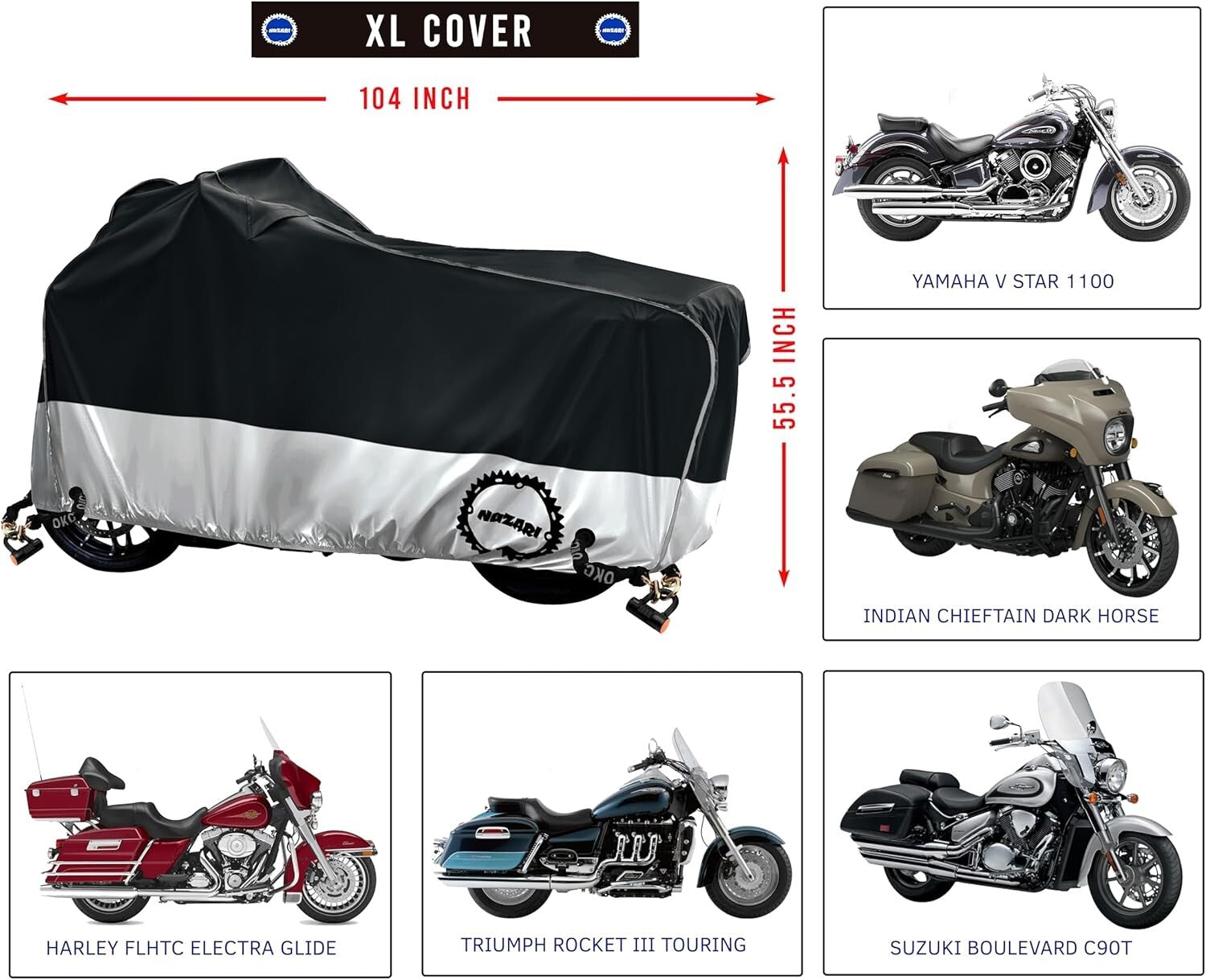 Breathable Extra Large Motorcycle Cover with Lockable Grommets and Luggage Strap