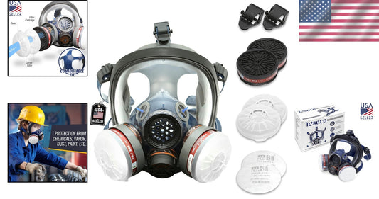 Full Face Organic Vapor Respirator with Anti-Fog Lens - Heavy Duty Protection